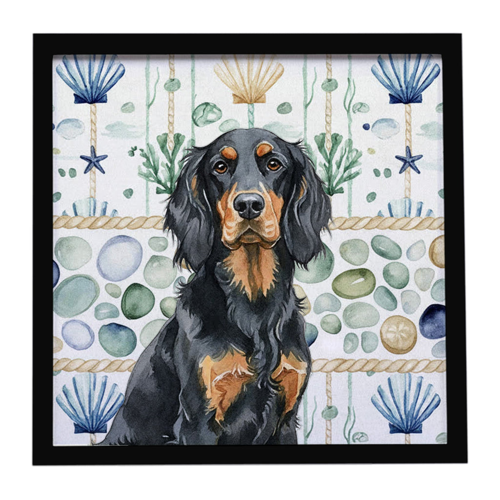 Gordon Setter Coastal Sea Glass Framed Metal Print Bathroom, Kitchen, Office, Home Decor Wall Art Ready to Hang, Square, 8X8