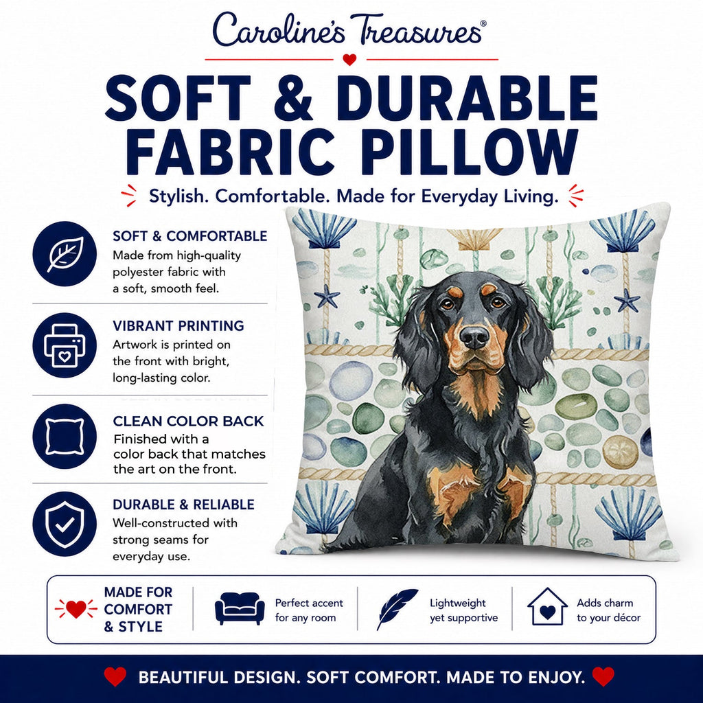 Gordon Setter Coastal Sea Glass Decorative Throw Pillow 18x18 Indoor Outdoor Accent Cushion, Fabric Cover with Insert for Sofa, Bed, Porch & Living Room