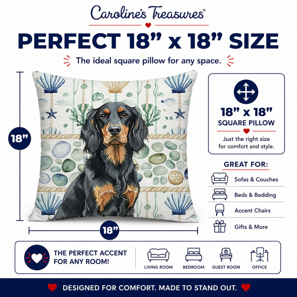 Gordon Setter Coastal Sea Glass Decorative Throw Pillow 18x18 Indoor Outdoor Accent Cushion, Fabric Cover with Insert for Sofa, Bed, Porch & Living Room