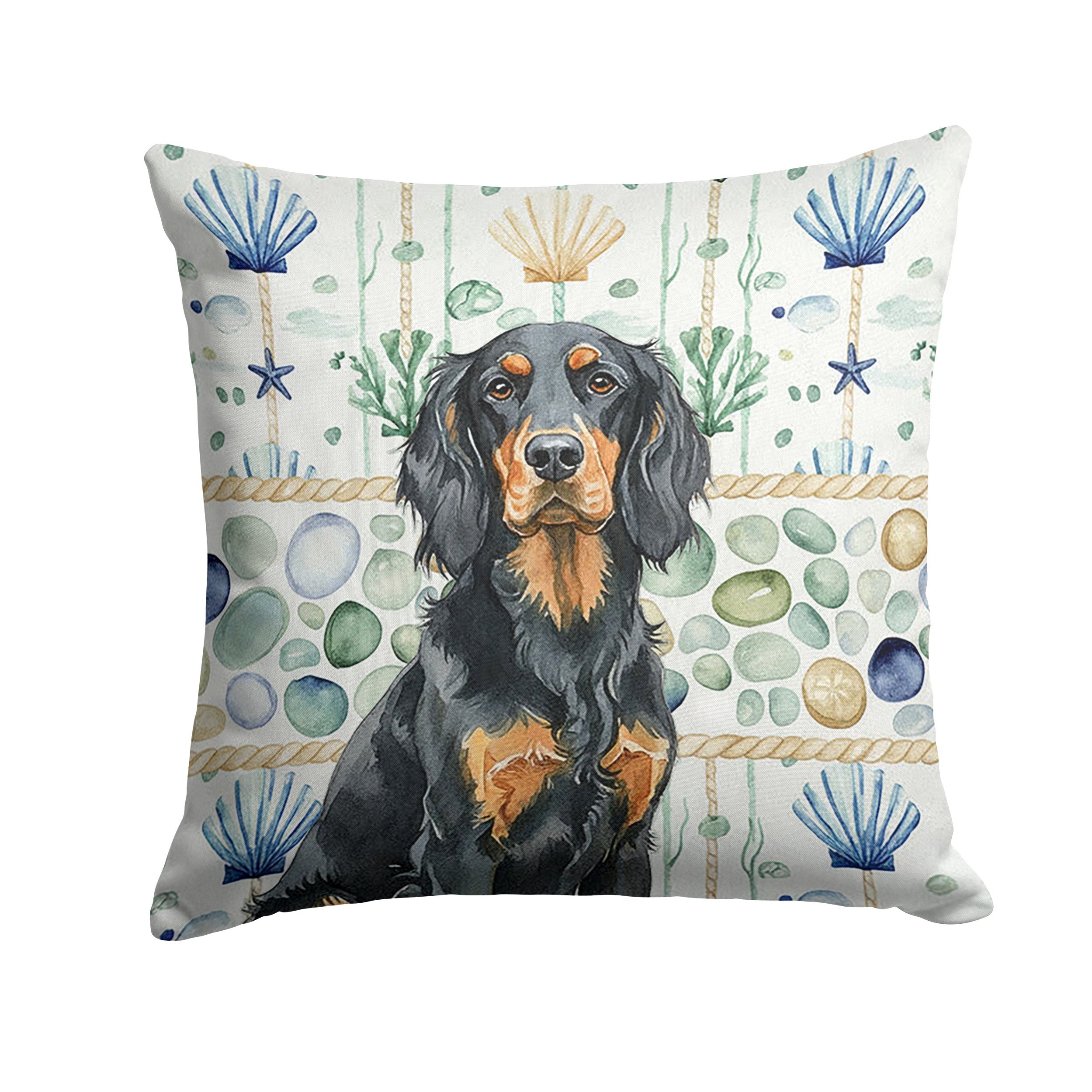 Gordon Setter Coastal Sea Glass Decorative Throw Pillow 18x18 Indoor Outdoor Accent Cushion, Fabric Cover with Insert for Sofa, Bed, Porch & Living Room