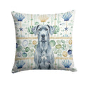 Blue Great Dane Coastal Sea Glass Decorative Throw Pillow 14x14 Indoor Outdoor Accent Cushion, Fabric Cover with Insert for Sofa, Bed, Porch & Living Room