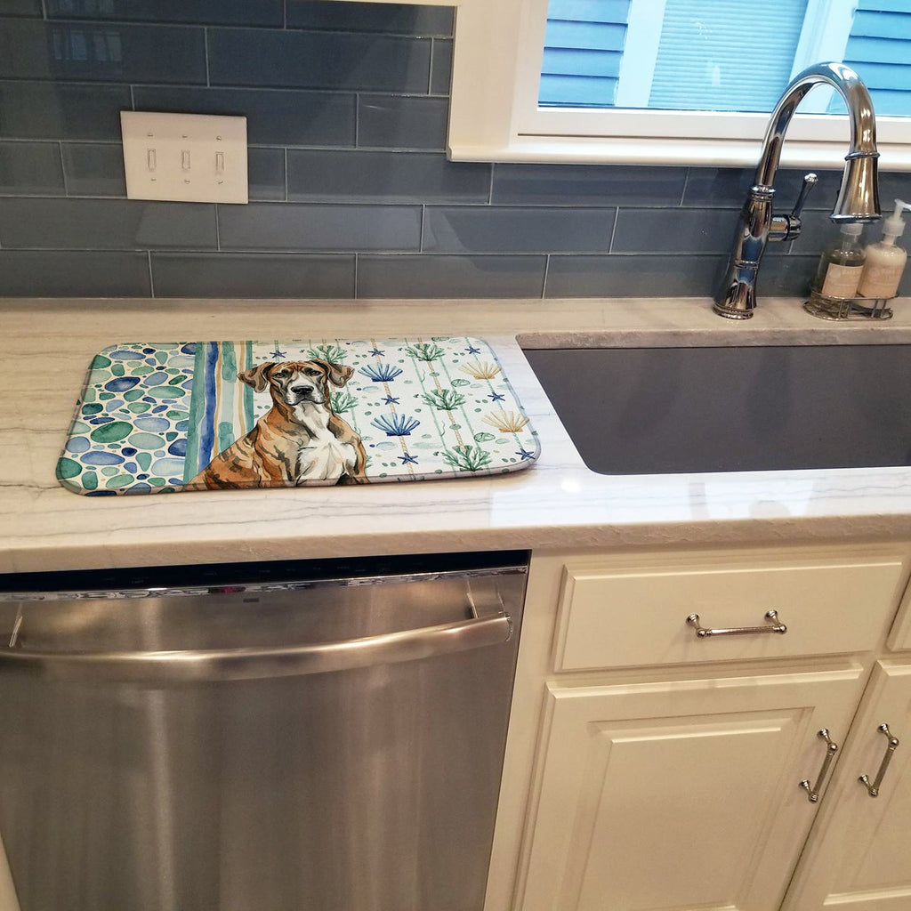 Brindle Great Dane Coastal Sea Glass Dish Drying Mat Absorbent Dish Drying Mat Pad for Kitchen Counter Dish Drainer Mat for Countertop, 14 x 21", Multicolor