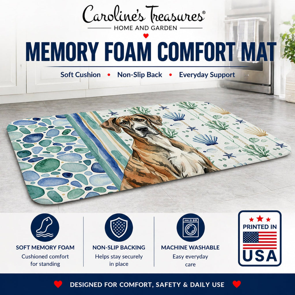 Brindle Great Dane Coastal Sea Glass Memory Foam Kitchen Mat Machine Washable Anti-Fatigue Cushion Comfort Bath or Kitchen Rug