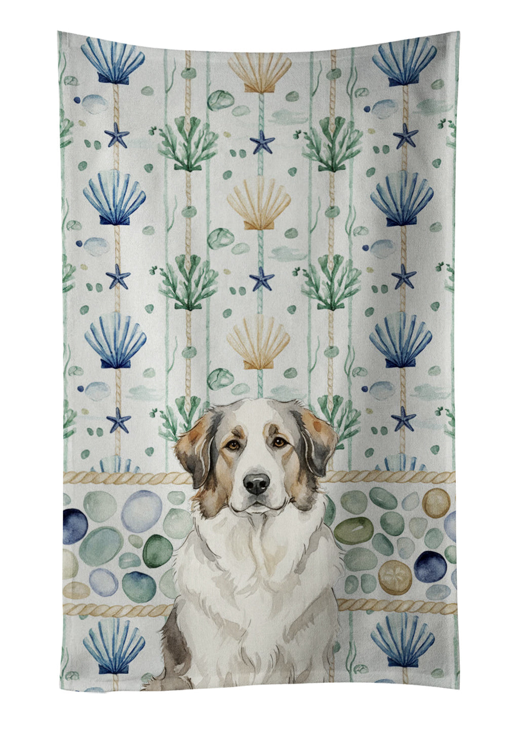 Badger Great Pyrenees Coastal Sea Glass Kitchen Towel Velour Plush Front and Cotton Loop Back Machine Washable