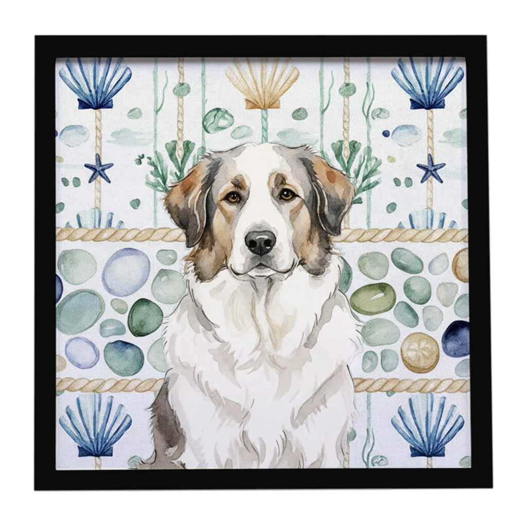 Badger Great Pyrenees Coastal Sea Glass Framed Metal Print Bathroom, Kitchen, Office, Home Decor Wall Art Ready to Hang, Square, 8X8