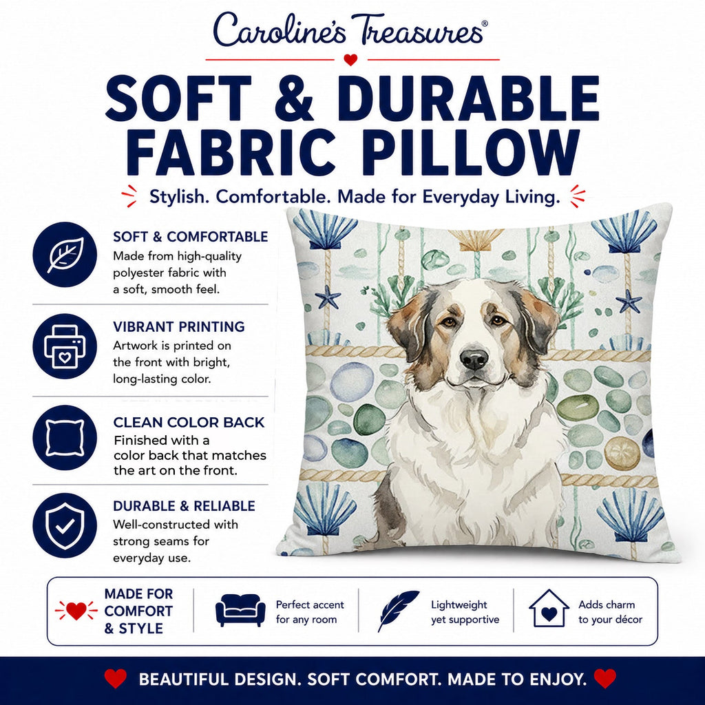 Badger Great Pyrenees Coastal Sea Glass Decorative Throw Pillow 14x14 Indoor Outdoor Accent Cushion, Fabric Cover with Insert for Sofa, Bed, Porch & Living Room