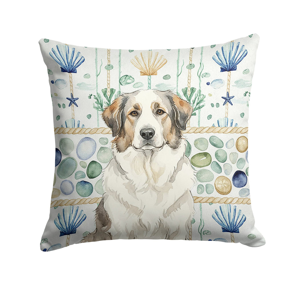 Badger Great Pyrenees Coastal Sea Glass Decorative Throw Pillow 14x14 Indoor Outdoor Accent Cushion, Fabric Cover with Insert for Sofa, Bed, Porch & Living Room