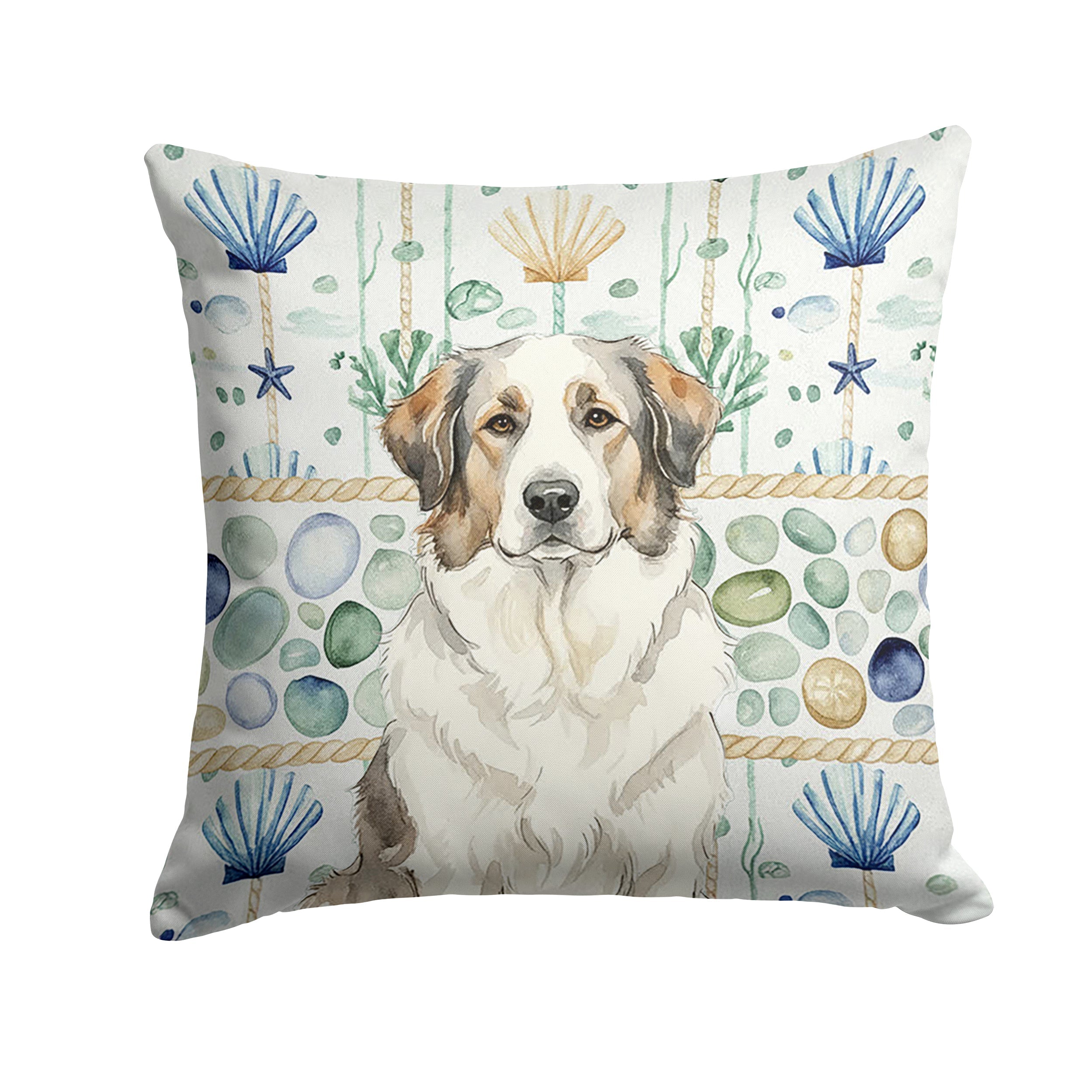 Badger Great Pyrenees Coastal Sea Glass Decorative Throw Pillow 14x14 Indoor Outdoor Accent Cushion, Fabric Cover with Insert for Sofa, Bed, Porch & Living Room