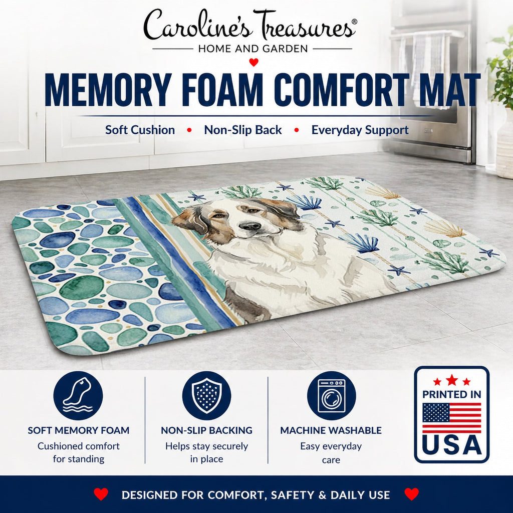 Badger Great Pyrenees Coastal Sea Glass Memory Foam Kitchen Mat Machine Washable Anti-Fatigue Cushion Comfort Bath or Kitchen Rug