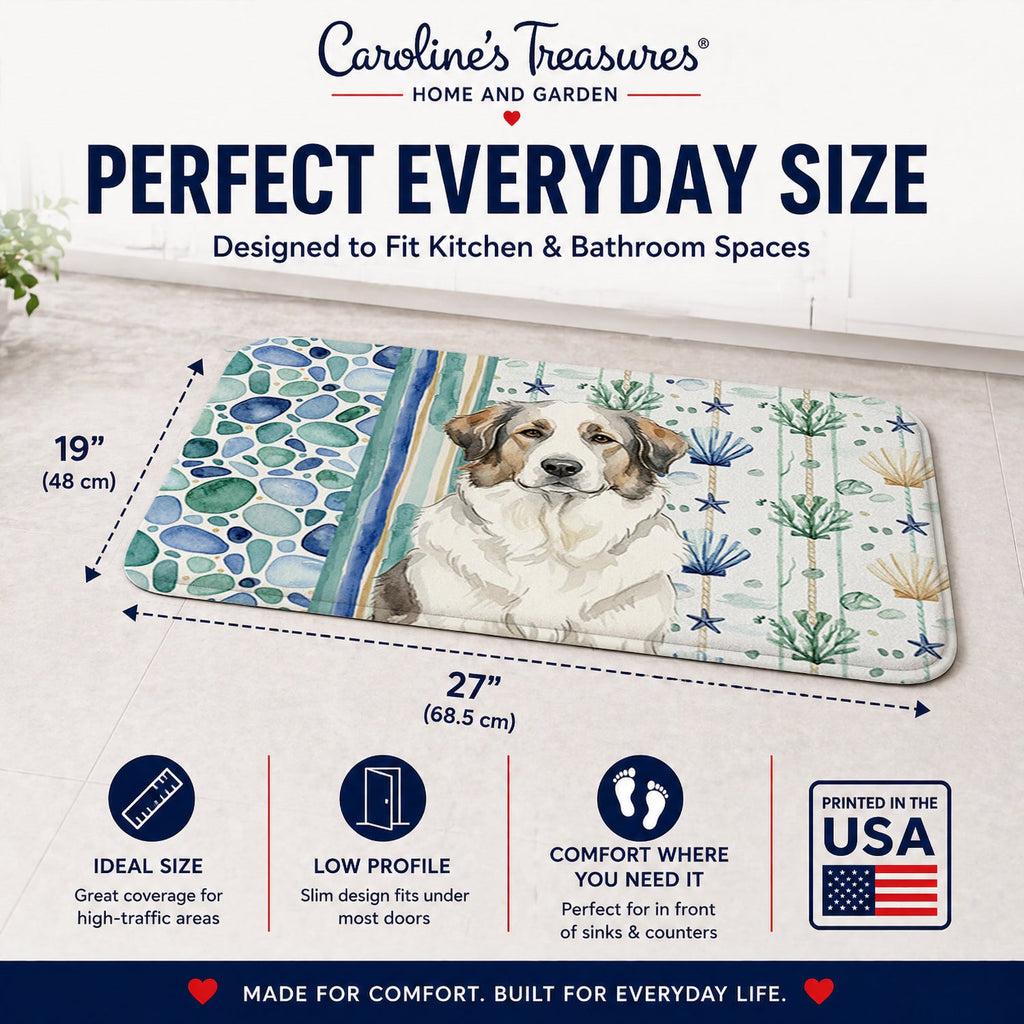 Badger Great Pyrenees Coastal Sea Glass Memory Foam Kitchen Mat Machine Washable Anti-Fatigue Cushion Comfort Bath or Kitchen Rug