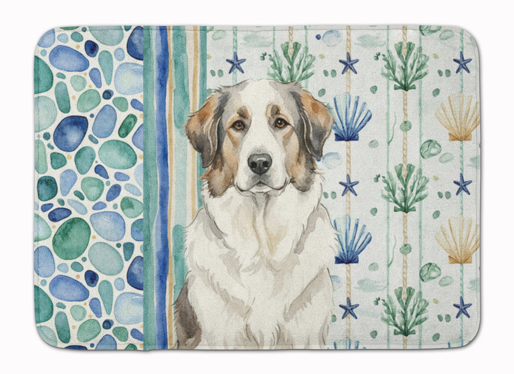 Badger Great Pyrenees Coastal Sea Glass Memory Foam Kitchen Mat Machine Washable Anti-Fatigue Cushion Comfort Bath or Kitchen Rug