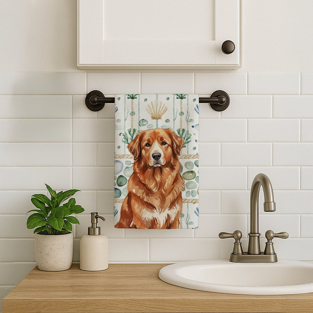 Reddish Brown Great Pyrenees Coastal Sea Glass Kitchen Towel Velour Plush Front and Cotton Loop Back Machine Washable