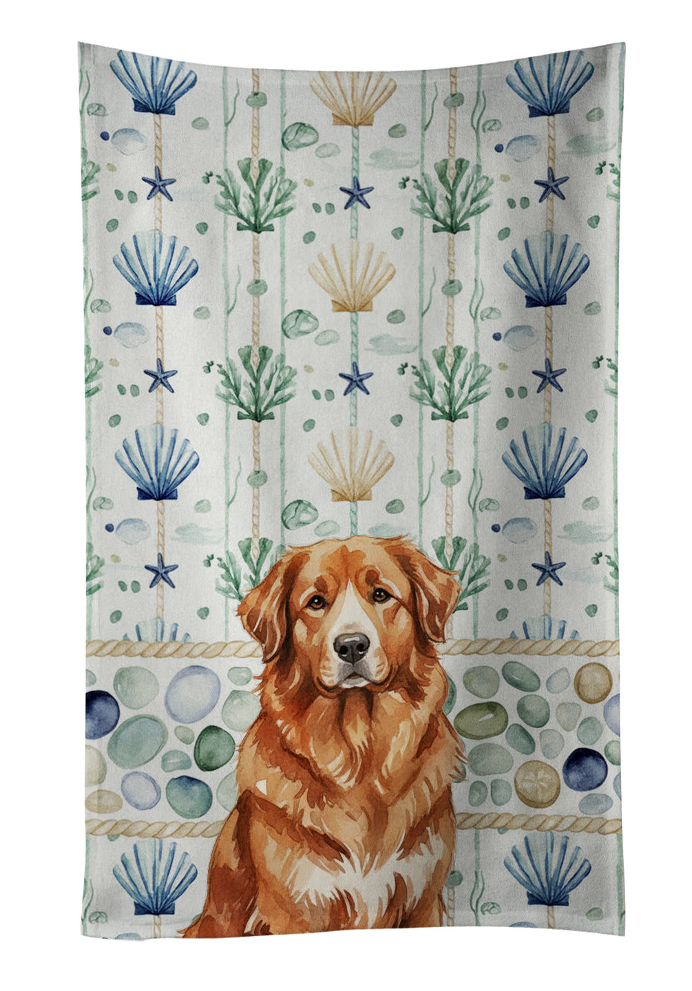 Reddish Brown Great Pyrenees Coastal Sea Glass Kitchen Towel Velour Plush Front and Cotton Loop Back Machine Washable