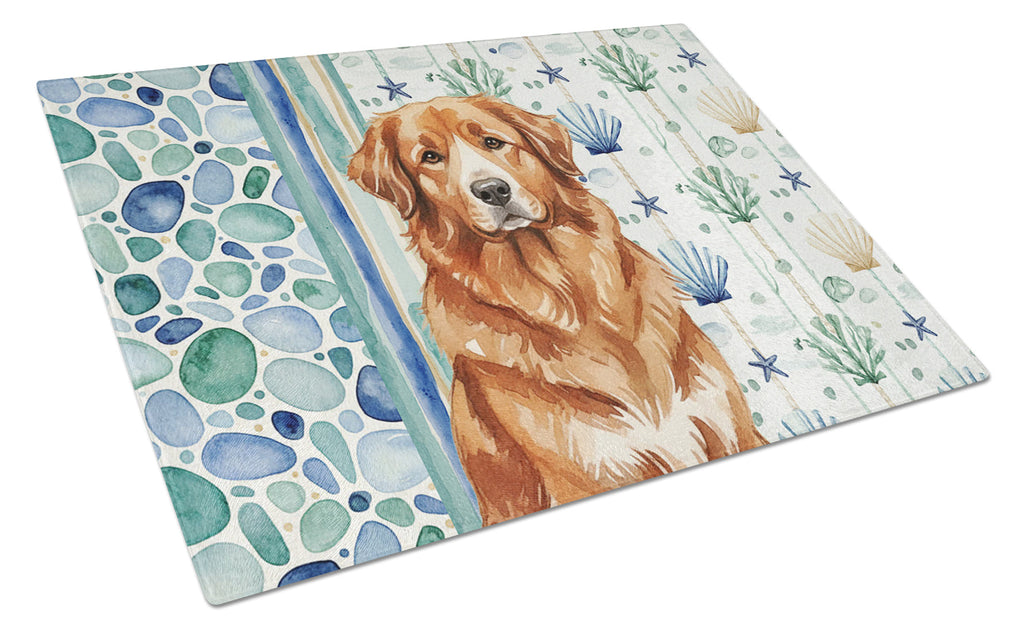 Reddish Brown Great Pyrenees Coastal Sea Glass Cutting Board Tempered Glass Kitchen Cutting Surface, Heat Resistant Chopping, Non-Slip Feet, Food Prep & Serving