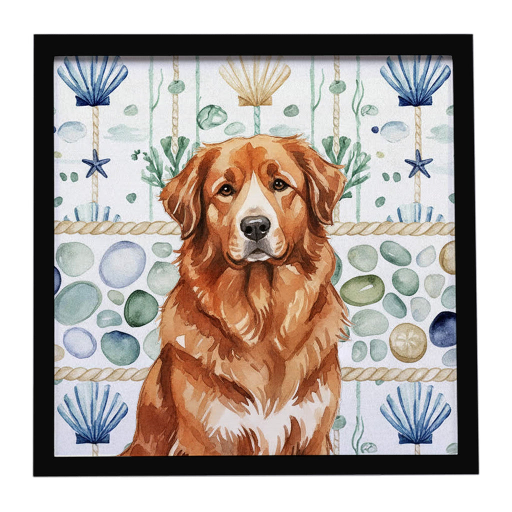 Reddish Brown Great Pyrenees Coastal Sea Glass Framed Metal Print Bathroom, Kitchen, Office, Home Decor Wall Art Ready to Hang, Square, 8X8