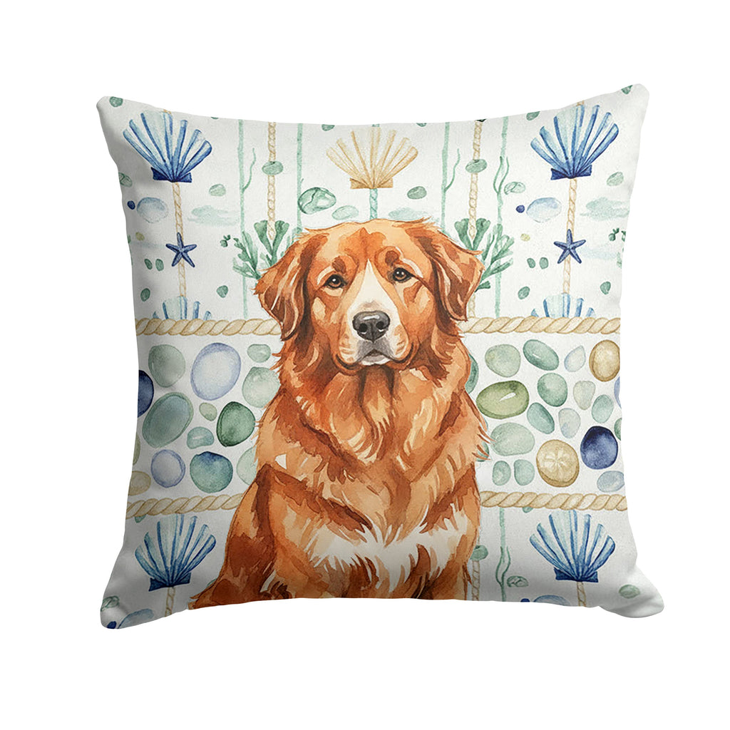 Reddish Brown Great Pyrenees Coastal Sea Glass Decorative Throw Pillow 18x18 Indoor Outdoor Accent Cushion, Fabric Cover with Insert for Sofa, Bed, Porch & Living Room