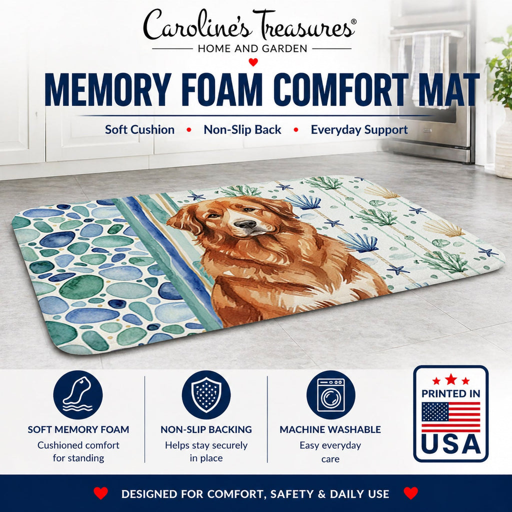 Reddish Brown Great Pyrenees Coastal Sea Glass Memory Foam Kitchen Mat Machine Washable Anti-Fatigue Cushion Comfort Bath or Kitchen Rug