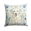 White Great Pyrenees Coastal Sea Glass Decorative Throw Pillow 14x14 Indoor Outdoor Accent Cushion, Fabric Cover with Insert for Sofa, Bed, Porch & Living Room