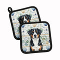 Greater Swiss Mountain Dog Coastal Sea Glass Pot Holder Set of 2 Heat Resistant Quilted Hot Pads 7.5 x 7.5 Inch, Insulated Kitchen Trivets for Cooking & Baking