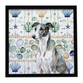 Black and White Greyhound Coastal Sea Glass Framed Metal Print Bathroom, Kitchen, Office, Home Decor Wall Art Ready to Hang, Square, 8X8