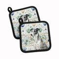 Black and White Greyhound Coastal Sea Glass Pot Holder Set of 2 Heat Resistant Quilted Hot Pads 7.5 x 7.5 Inch, Insulated Kitchen Trivets for Cooking & Baking