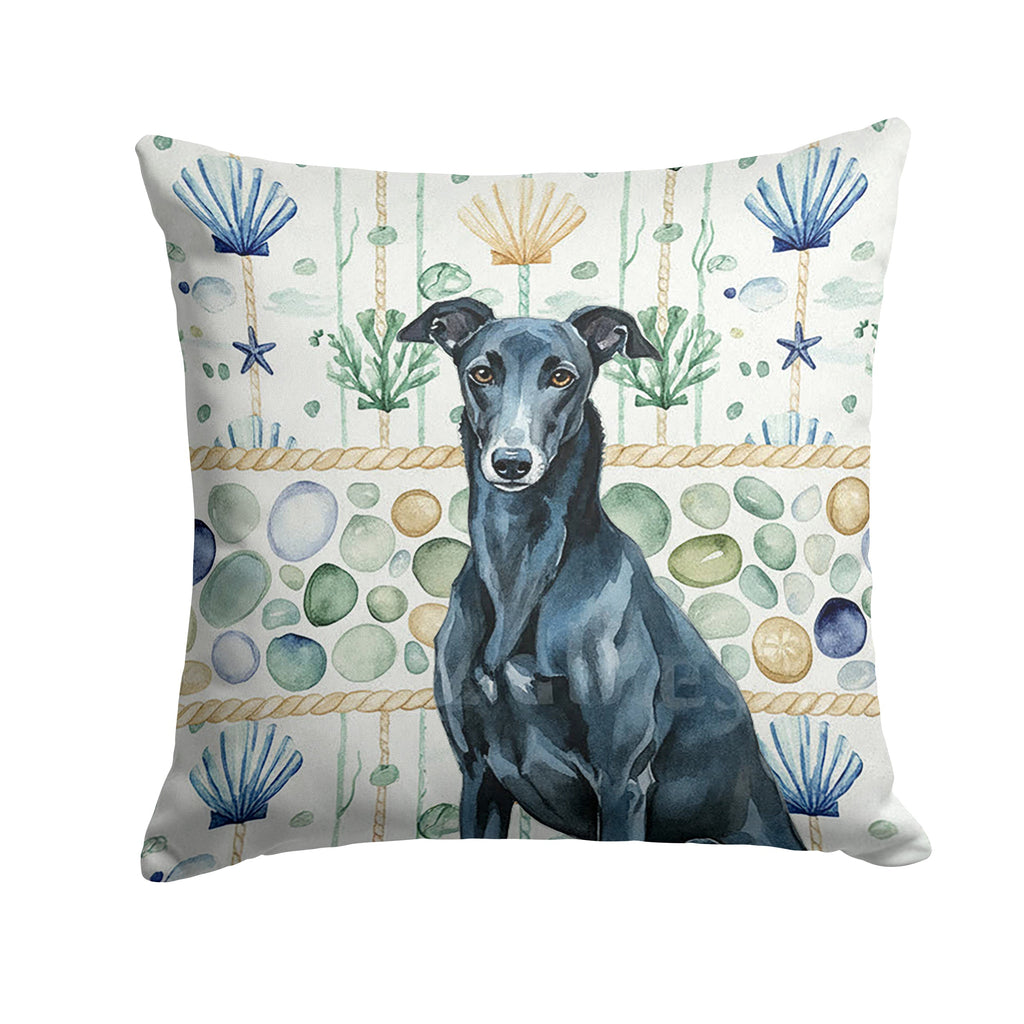 Black Greyhound Coastal Sea Glass Decorative Throw Pillow 14x14 Indoor Outdoor Accent Cushion, Fabric Cover with Insert for Sofa, Bed, Porch & Living Room