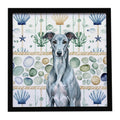 Blue Brindle Greyhound Coastal Sea Glass Framed Metal Print Bathroom, Kitchen, Office, Home Decor Wall Art Ready to Hang, Square, 8X8