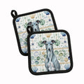 Blue Brindle Greyhound Coastal Sea Glass Pot Holder Set of 2 Heat Resistant Quilted Hot Pads 7.5 x 7.5 Inch, Insulated Kitchen Trivets for Cooking & Baking