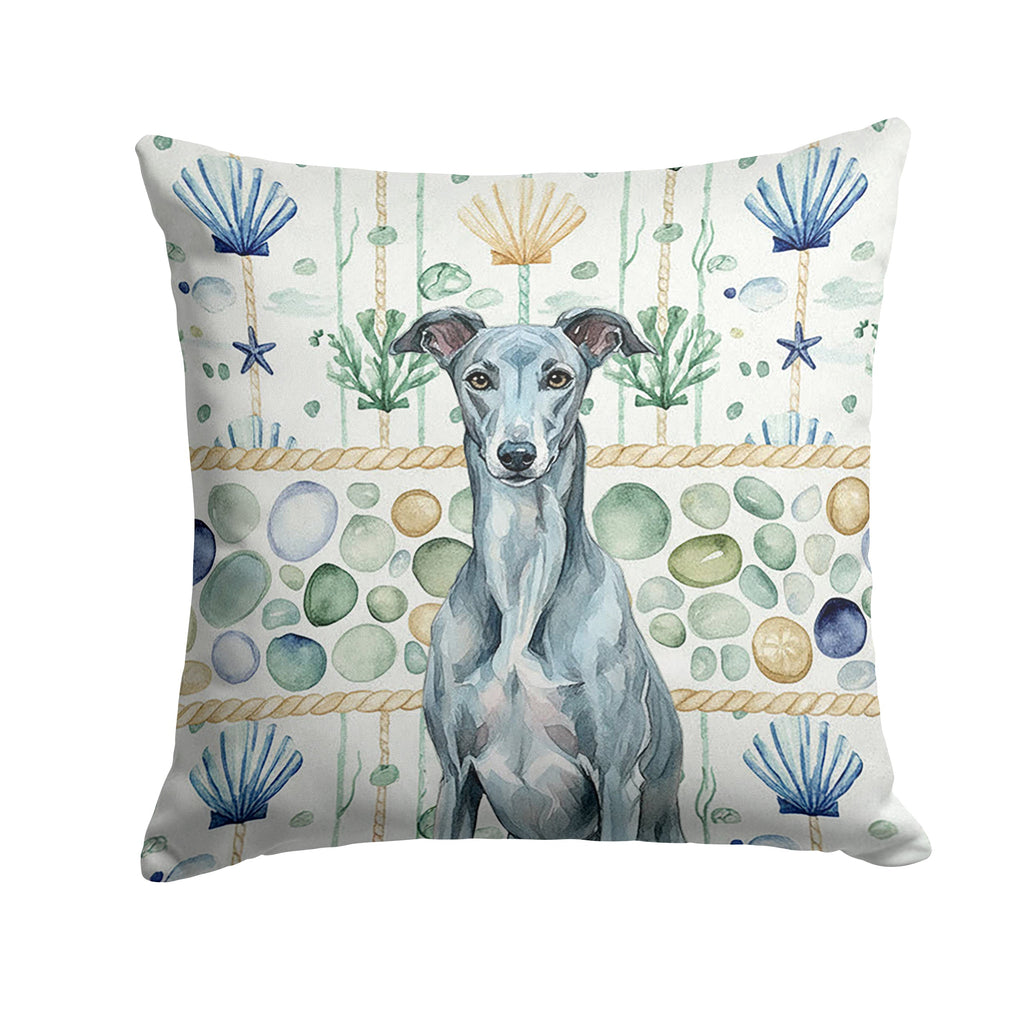 Blue Brindle Greyhound Coastal Sea Glass Decorative Throw Pillow 14x14 Indoor Outdoor Accent Cushion, Fabric Cover with Insert for Sofa, Bed, Porch & Living Room