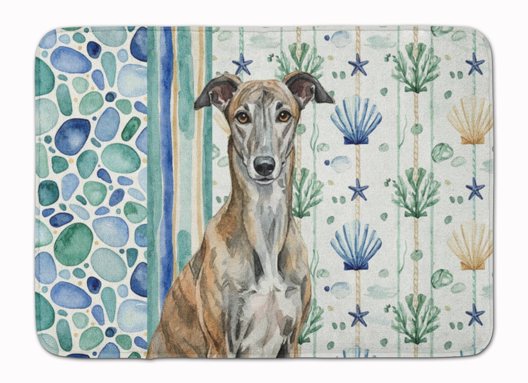 Brindle Greyhound Coastal Sea Glass Memory Foam Kitchen Mat Machine Washable Anti-Fatigue Cushion Comfort Bath or Kitchen Rug