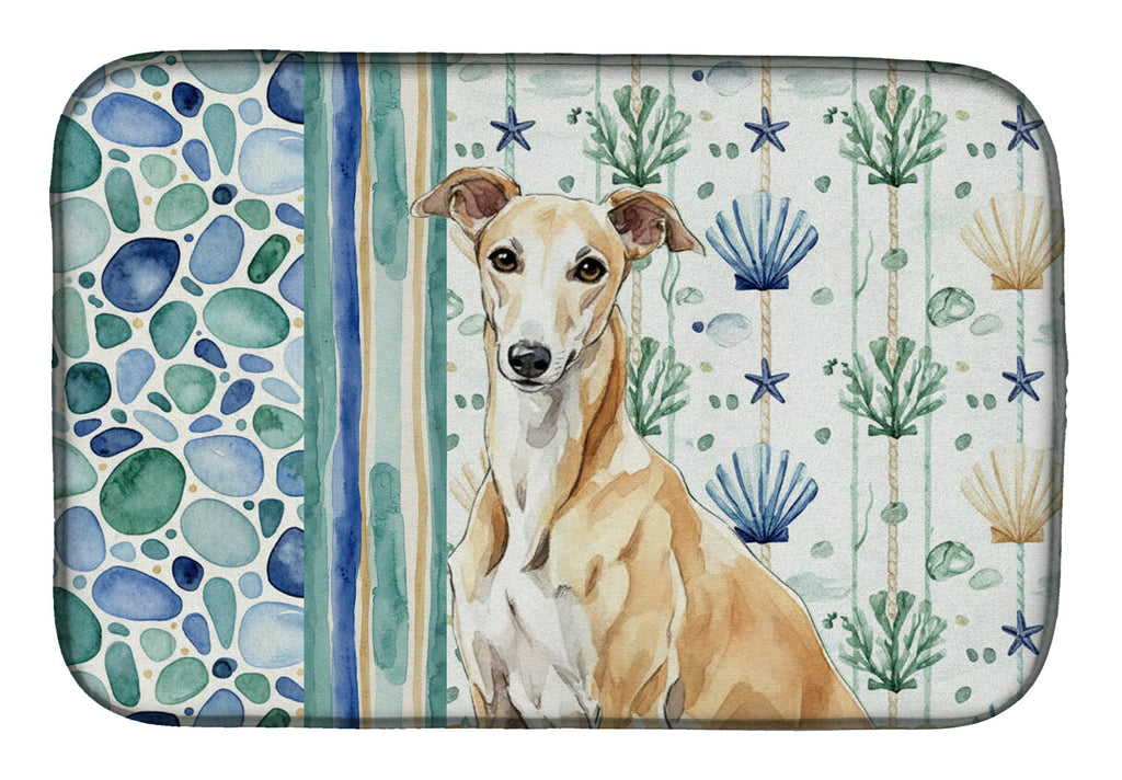 Fawn Greyhound Coastal Sea Glass Dish Drying Mat Absorbent Dish Drying Mat Pad for Kitchen Counter Dish Drainer Mat for Countertop, 14 x 21", Multicolor