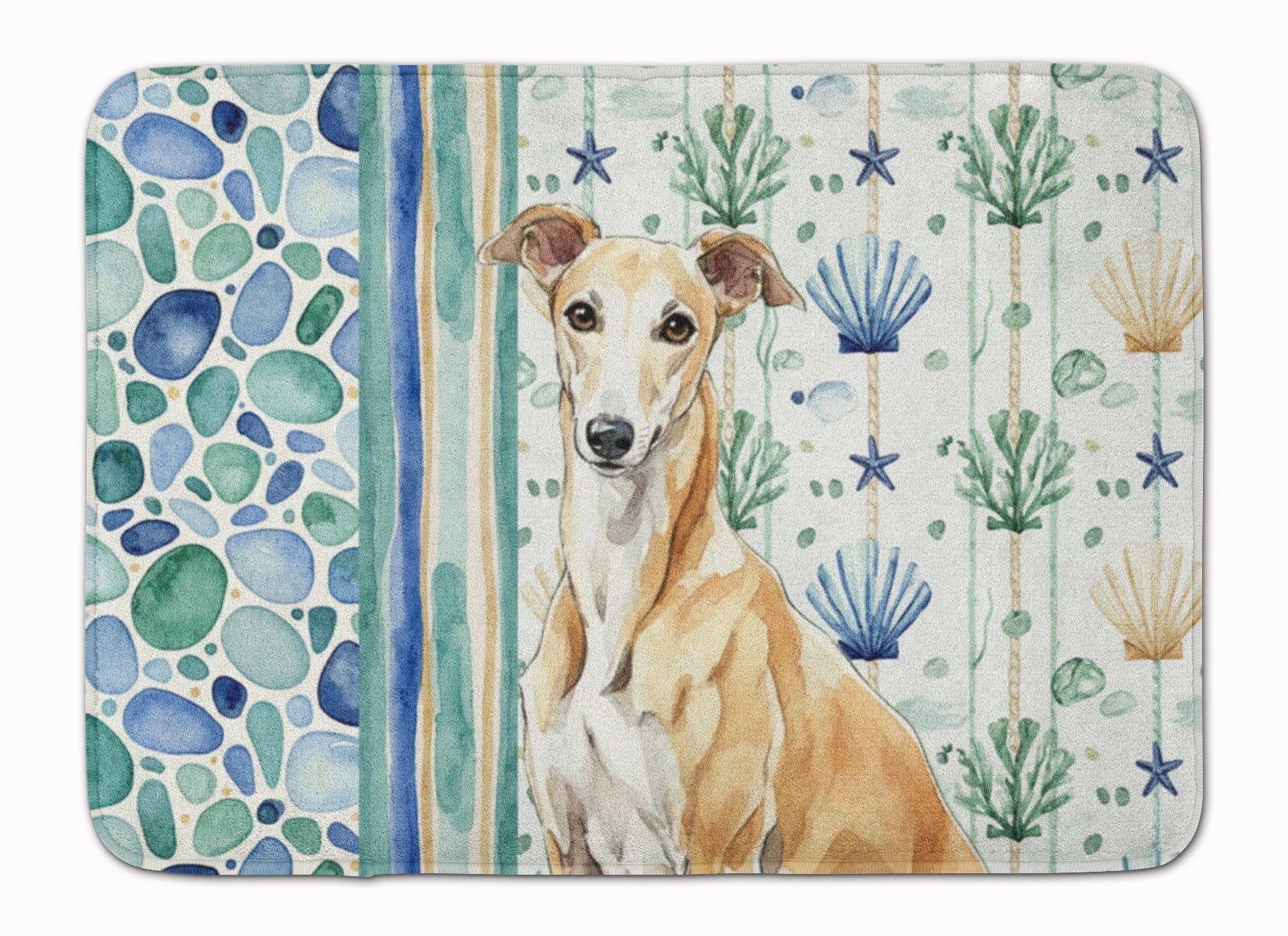 Fawn Greyhound Coastal Sea Glass Memory Foam Kitchen Mat Machine Washable Anti-Fatigue Cushion Comfort Bath or Kitchen Rug