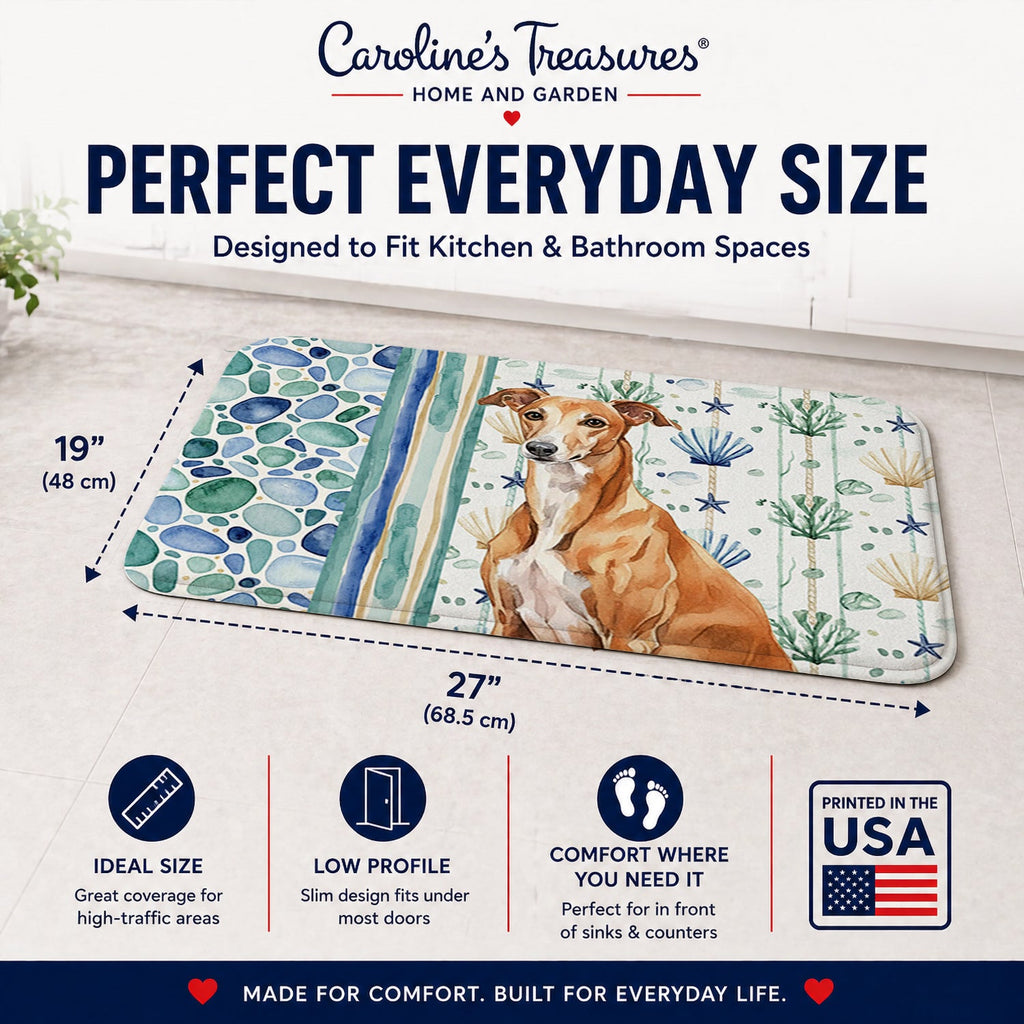 Red Greyhound Coastal Sea Glass Memory Foam Kitchen Mat Machine Washable Anti-Fatigue Cushion Comfort Bath or Kitchen Rug