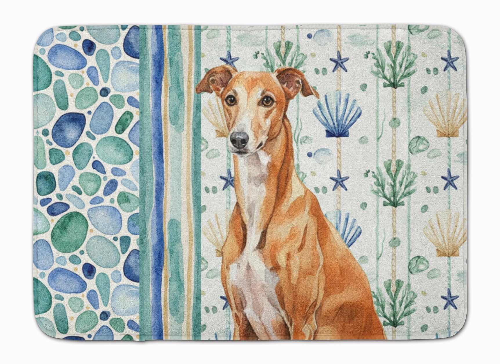 Red Greyhound Coastal Sea Glass Memory Foam Kitchen Mat Machine Washable Anti-Fatigue Cushion Comfort Bath or Kitchen Rug