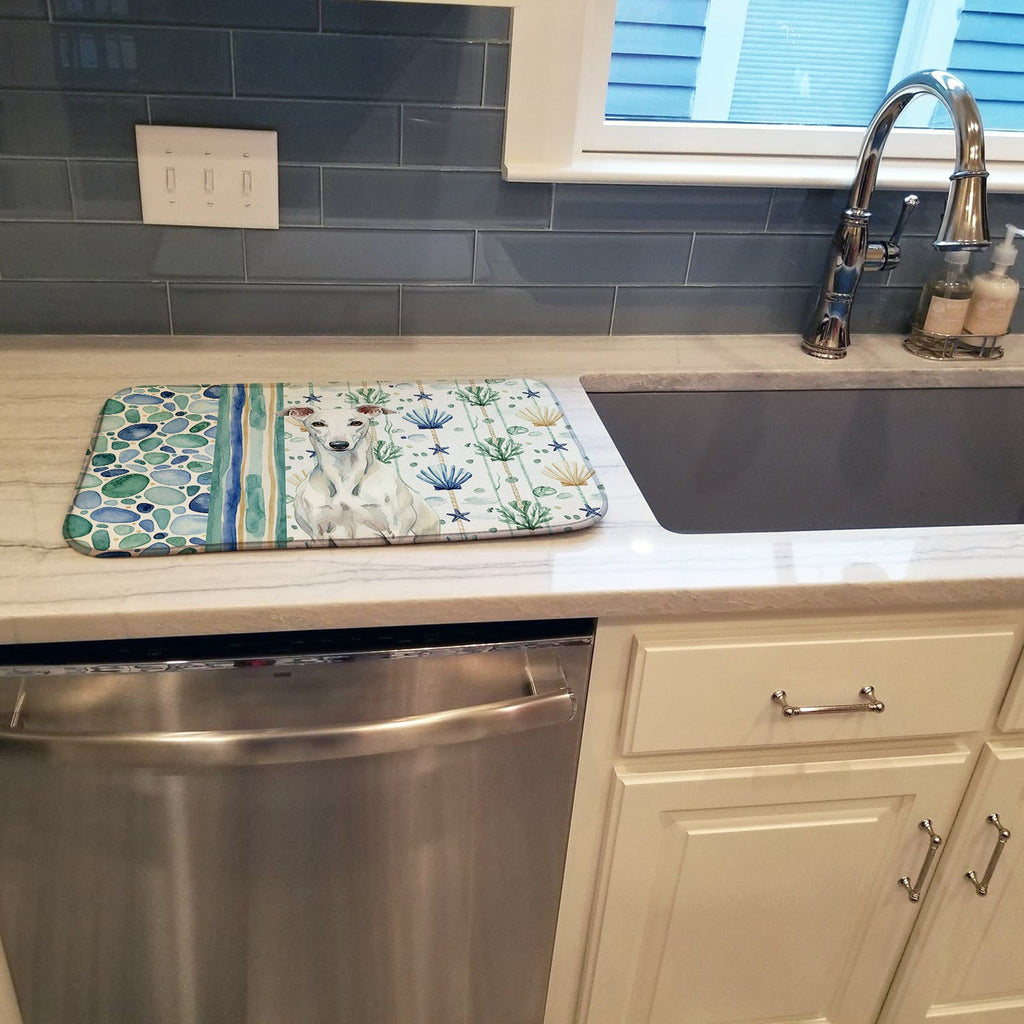 White Greyhound Coastal Sea Glass Dish Drying Mat Absorbent Dish Drying Mat Pad for Kitchen Counter Dish Drainer Mat for Countertop, 14 x 21", Multicolor
