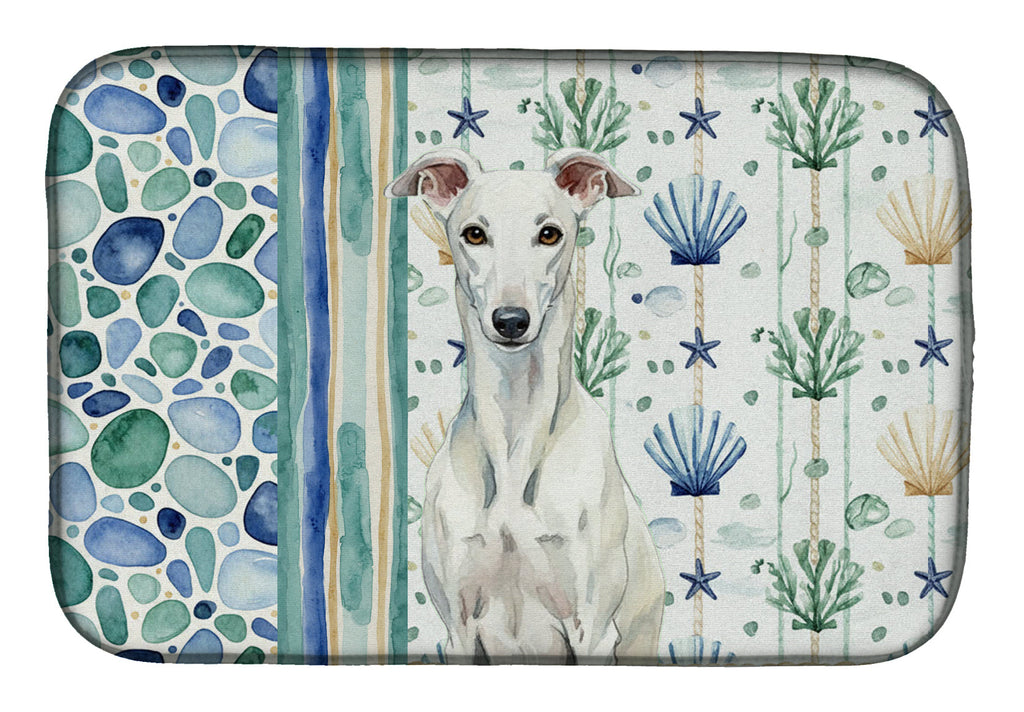 White Greyhound Coastal Sea Glass Dish Drying Mat Absorbent Dish Drying Mat Pad for Kitchen Counter Dish Drainer Mat for Countertop, 14 x 21", Multicolor