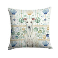 White Greyhound Coastal Sea Glass Decorative Throw Pillow 14x14 Indoor Outdoor Accent Cushion, Fabric Cover with Insert for Sofa, Bed, Porch & Living Room
