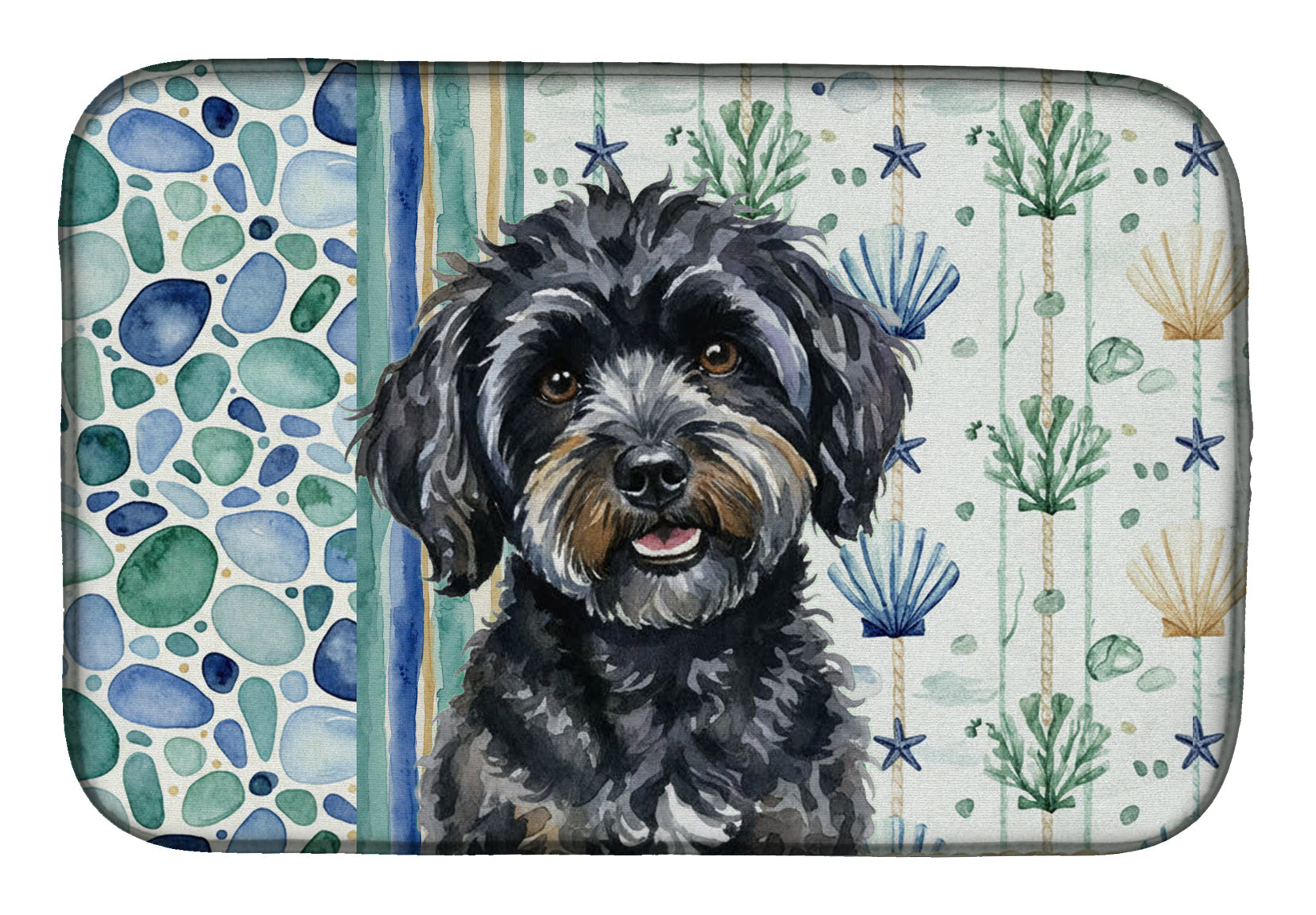 Black Havanese Coastal Sea Glass Dish Drying Mat Absorbent Dish Drying Mat Pad for Kitchen Counter Dish Drainer Mat for Countertop, 14 x 21", Multicolor