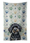 Black Havanese Coastal Sea Glass Kitchen Towel Velour Plush Front and Cotton Loop Back Machine Washable