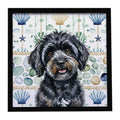 Black Havanese Coastal Sea Glass Framed Metal Print Bathroom, Kitchen, Office, Home Decor Wall Art Ready to Hang, Square, 8X8