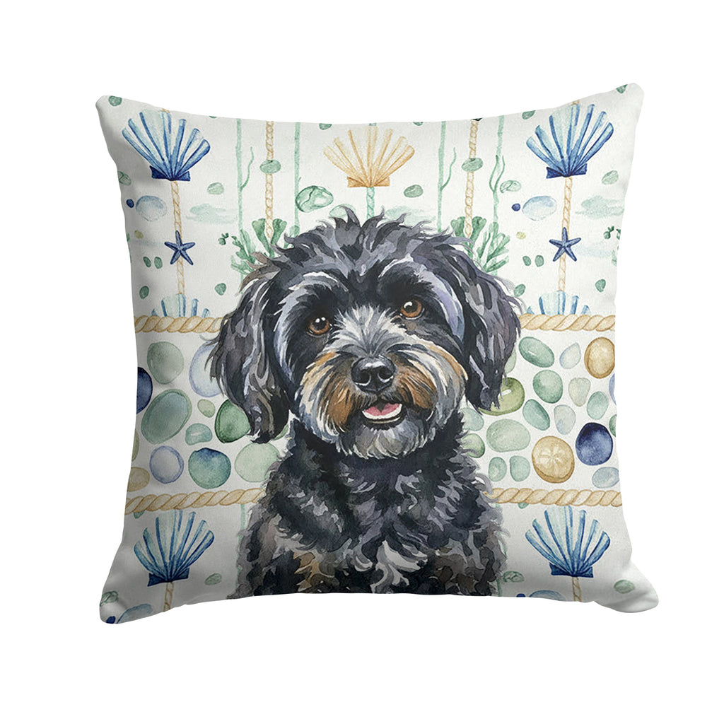 Black Havanese Coastal Sea Glass Decorative Throw Pillow 14x14 Indoor Outdoor Accent Cushion, Fabric Cover with Insert for Sofa, Bed, Porch & Living Room