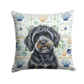 Black Havanese Coastal Sea Glass Decorative Throw Pillow 14x14 Indoor Outdoor Accent Cushion, Fabric Cover with Insert for Sofa, Bed, Porch & Living Room