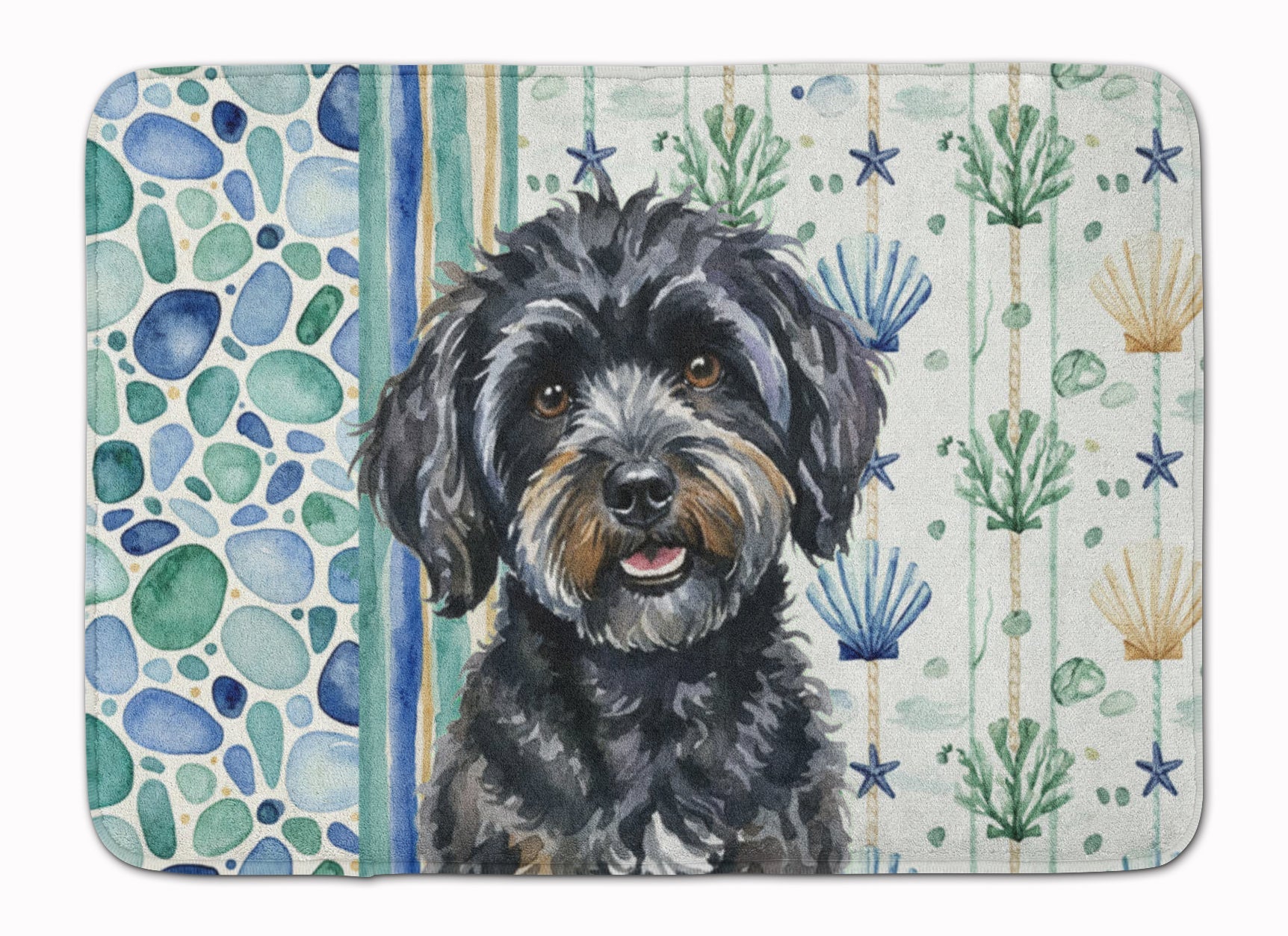 Black Havanese Coastal Sea Glass Memory Foam Kitchen Mat Machine Washable Anti-Fatigue Cushion Comfort Bath or Kitchen Rug