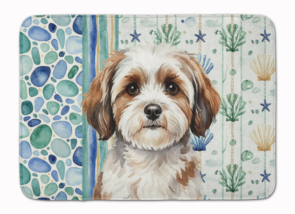 Parti-color Havanese Coastal Sea Glass Memory Foam Kitchen Mat Machine Washable Anti-Fatigue Cushion Comfort Bath or Kitchen Rug