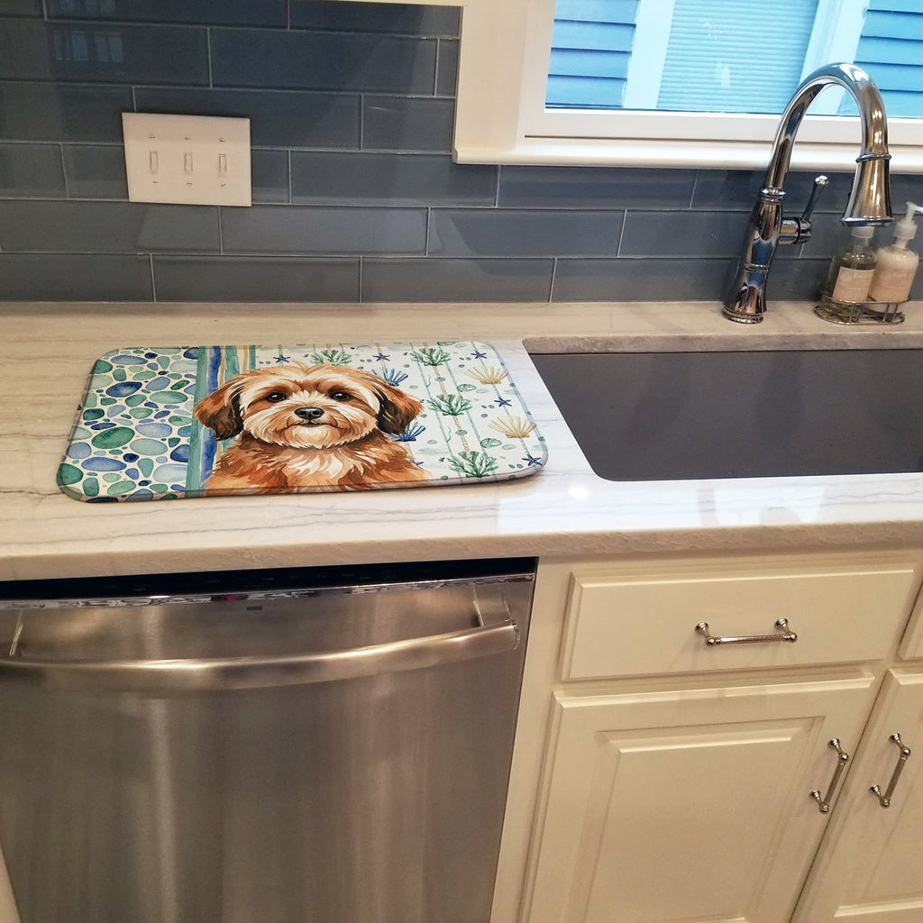 Sable Havanese Coastal Sea Glass Dish Drying Mat Absorbent Dish Drying Mat Pad for Kitchen Counter Dish Drainer Mat for Countertop, 14 x 21", Multicolor