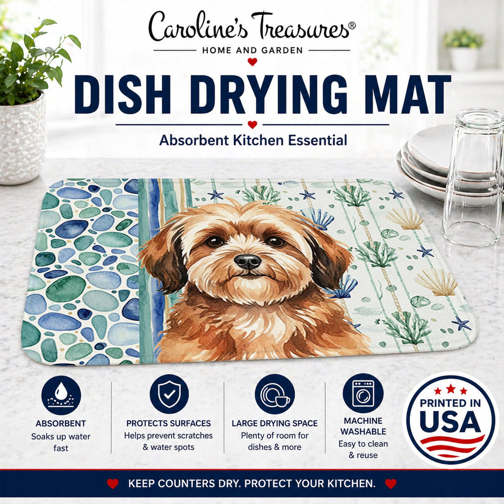 Sable Havanese Coastal Sea Glass Dish Drying Mat Absorbent Dish Drying Mat Pad for Kitchen Counter Dish Drainer Mat for Countertop, 14 x 21", Multicolor