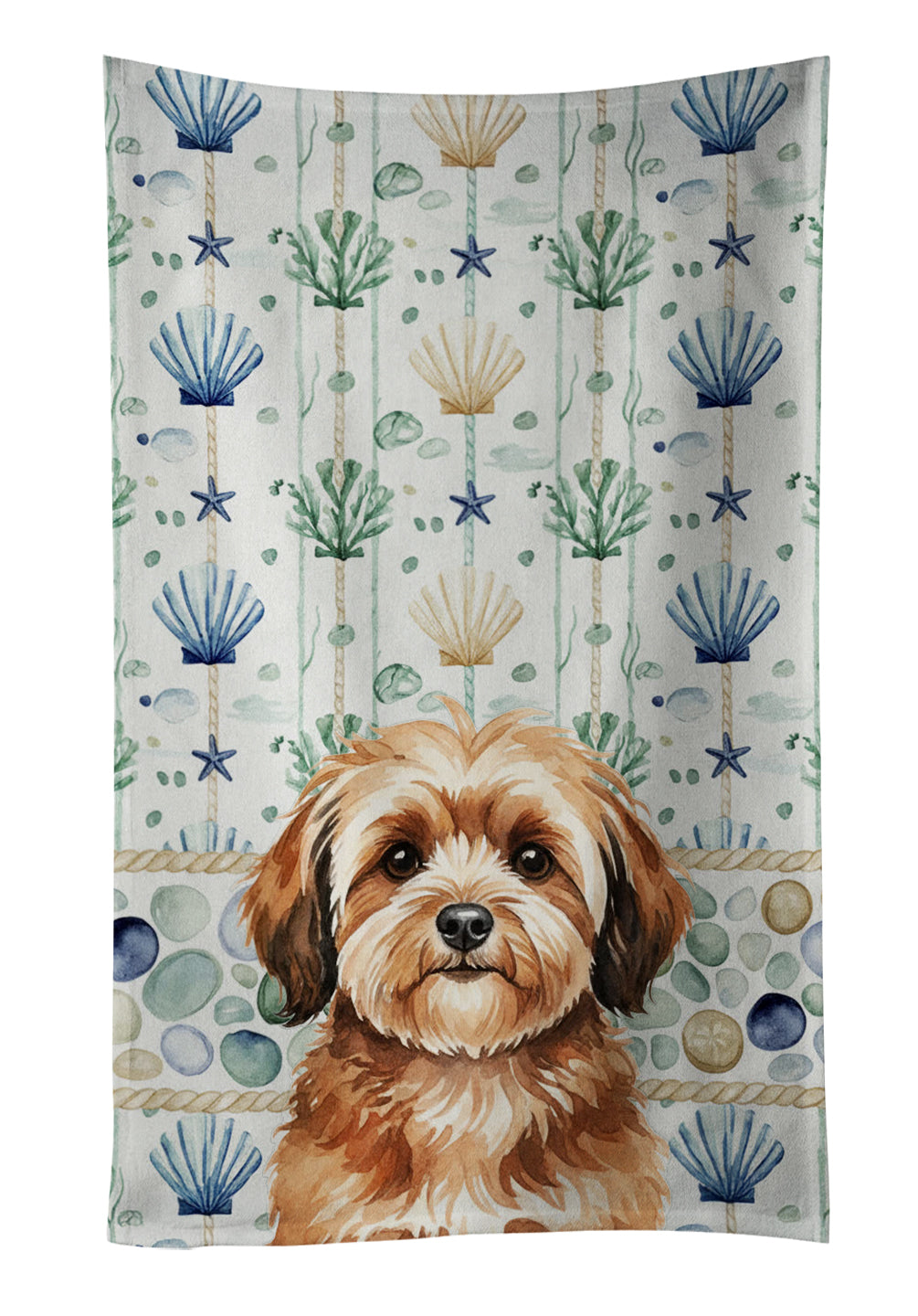 Sable Havanese Coastal Sea Glass Kitchen Towel Velour Plush Front and Cotton Loop Back Machine Washable