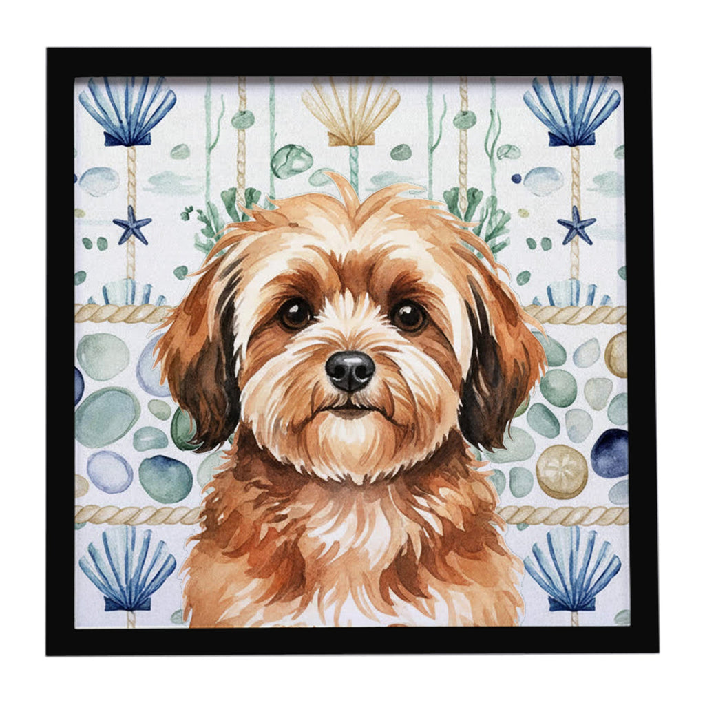 Sable Havanese Coastal Sea Glass Framed Metal Print Bathroom, Kitchen, Office, Home Decor Wall Art Ready to Hang, Square, 8X8