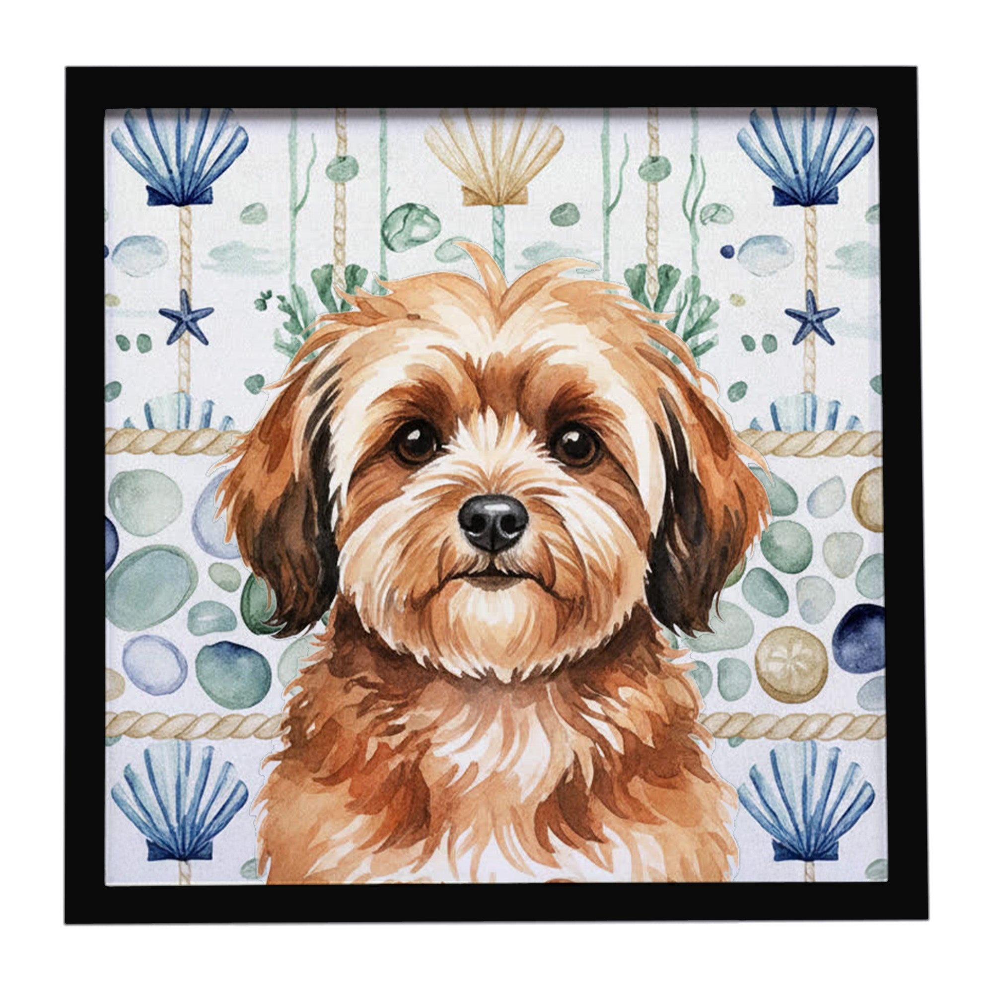 Sable Havanese Coastal Sea Glass Framed Metal Print Bathroom, Kitchen, Office, Home Decor Wall Art Ready to Hang, Square, 8X8