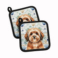 Sable Havanese Coastal Sea Glass Pot Holder Set of 2 Heat Resistant Quilted Hot Pads 7.5 x 7.5 Inch, Insulated Kitchen Trivets for Cooking & Baking